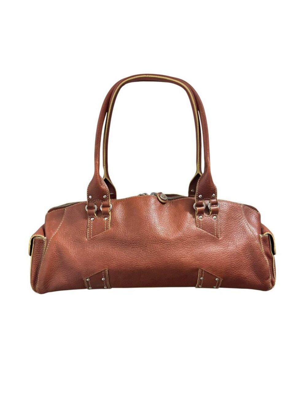 Cole Haan Baguette Barrel Handbag Purse Village SPO5 Bag Brown Pebbled Leather